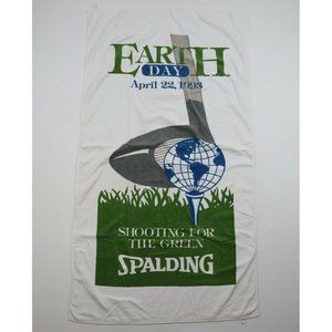 Vintage 90s Spalding Golf Earth Day 1993 Spell Out Terry Cloth Beach Towel White
